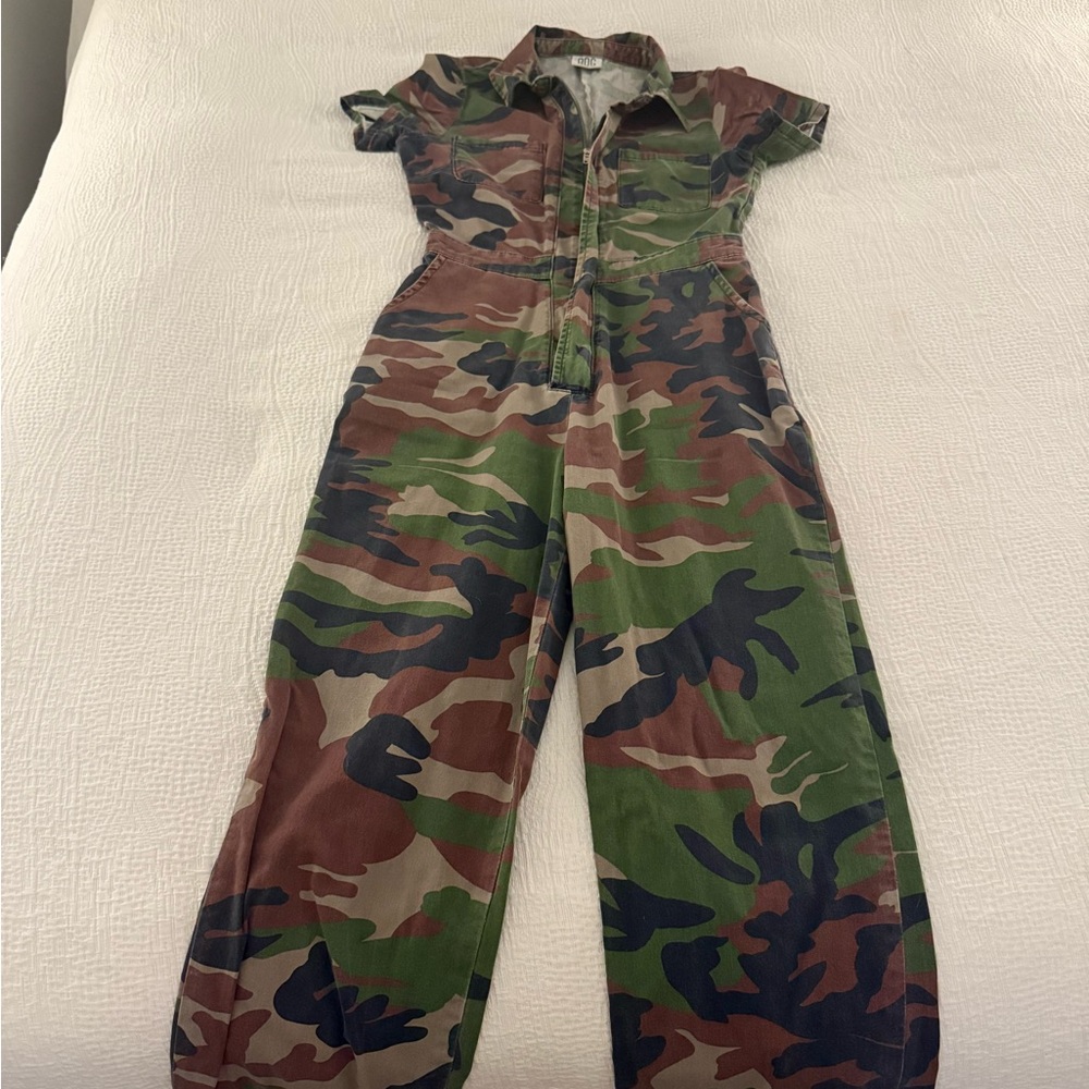 BDG Green and Brown Camouflage Jumpsuit